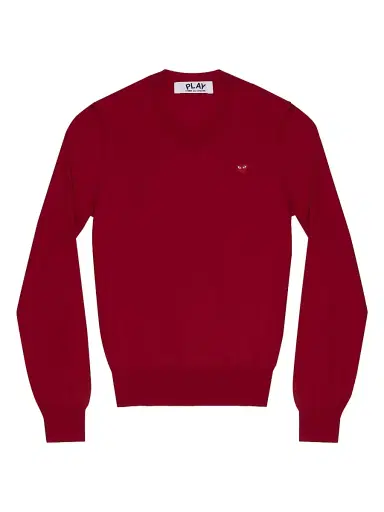 Comme des Garçons PLAY Women's V-Neck Wool Heart Sweater - Red - Size XS | Thumbnail 1 Comme des Garçons PLAY Women's V-Neck Wool Heart Sweater - Red - Size XS | Thumbnail 1