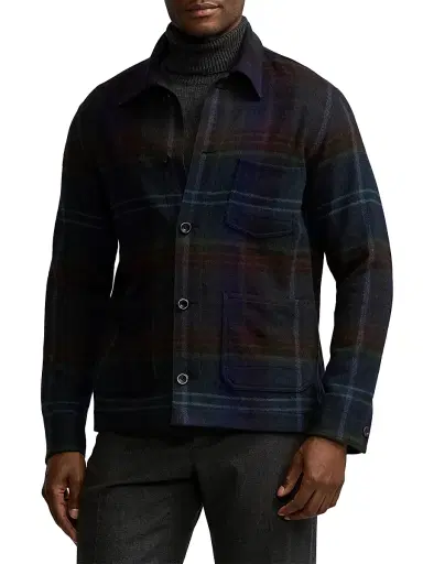 Ralph Lauren Purple Label Men's Shadow Plaid Shirt Jacket - Green Navy Multi - Size XL | Thumbnail 3 Ralph Lauren Purple Label Men's Shadow Plaid Shirt Jacket - Green Navy Multi - Size XL | Thumbnail 3