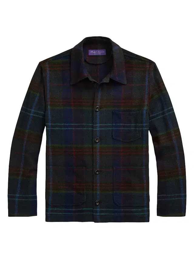Ralph Lauren Purple Label Men's Shadow Plaid Shirt Jacket - Green Navy Multi - Size XL