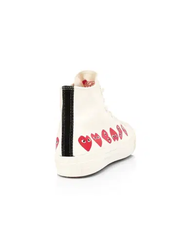 Comme des Garçons PLAY Men's CdG PLAY x Converse Unisex Chuck Taylor All Star Multi Heart High-Top Sneakers - Khaki | Thumbnail 2 Comme des Garçons PLAY Men's CdG PLAY x Converse Unisex Chuck Taylor All Star Multi Heart High-Top Sneakers - Khaki | Thumbnail 2
