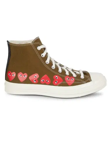 Comme des Garçons PLAY Men's CdG PLAY x Converse Unisex Chuck Taylor All Star Multi Heart High-Top Sneakers - Khaki | Thumbnail 6 Comme des Garçons PLAY Men's CdG PLAY x Converse Unisex Chuck Taylor All Star Multi Heart High-Top Sneakers - Khaki | Thumbnail 6