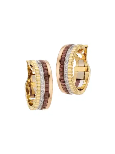 Boucheron Women's Quatre Classique 18K Yellow Gold, Rose Gold, White Gold, Brown PVD & Diamond Hoop Earrings - Yellow Gold | Thumbnail 1