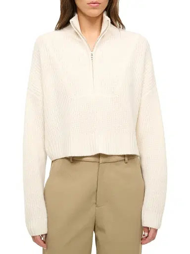 Staud Women's Hampton Cashmere Crop Sweater - Ivory - Size XL | Thumbnail 3