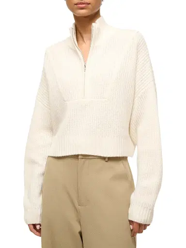 Staud Women's Hampton Cashmere Crop Sweater - Ivory - Size XL | Thumbnail 4