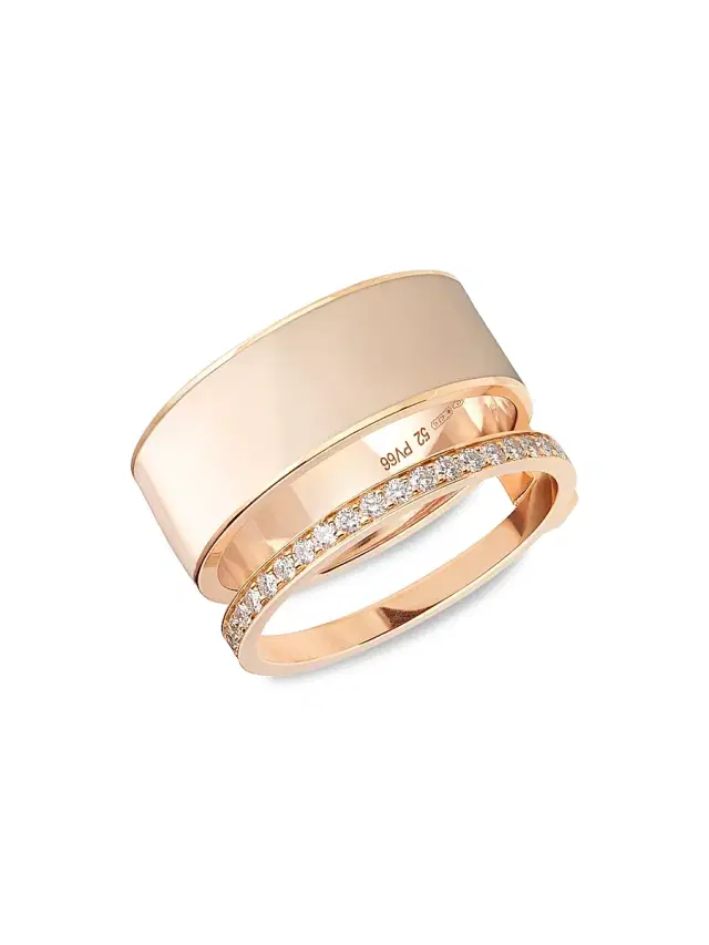 Women's Berbere Chromatic 18K Rose Gold, Nude Lacquer & Diamond Pavé 2-Row Ring - Rose Gold