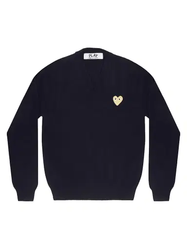 Comme des Garçons PLAY Women's Wool V-Neck Heart Sweater - Navy - Size XS | Thumbnail 1 Comme des Garçons PLAY Women's Wool V-Neck Heart Sweater - Navy - Size XS | Thumbnail 1