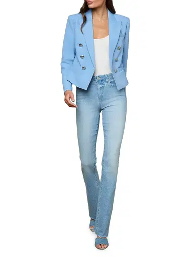 L'Agence Women's Brooke Double-Breasted Blazer - Allure Blue Watercolor Lace - Size 8 | Thumbnail 2 L'Agence Women's Brooke Double-Breasted Blazer - Allure Blue Watercolor Lace - Size 8 | Thumbnail 2
