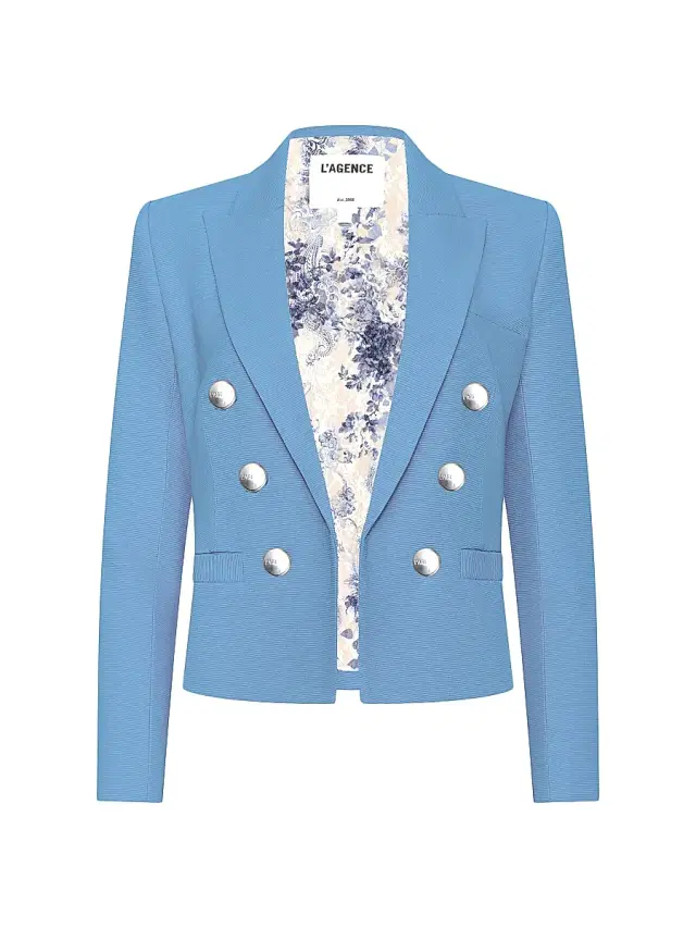 L'AGENCE Women's Brooke Double-Breasted Blazer - Allure Blue Watercolor Lace