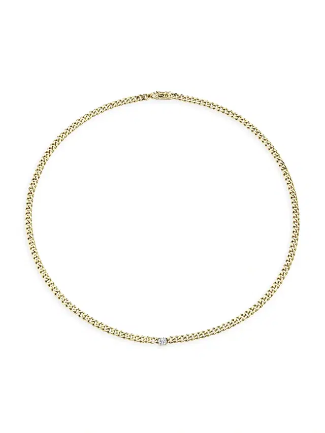 Women's 18K Yellow Gold & Diamond Center Plain Cuban-Link Necklace - Yellow Gold