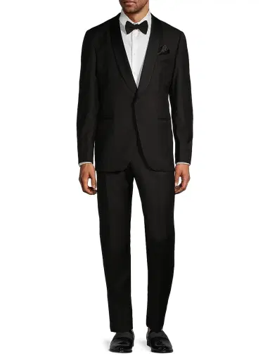 Saks Fifth Avenue Men's COLLECTION Satin Shawl Collar Wool Tuxedo - Black - Size 38 | Thumbnail 2