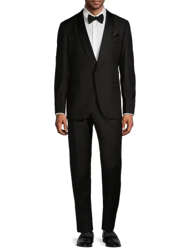 Saks Fifth Avenue Men's COLLECTION Satin Shawl Collar Wool Tuxedo - Black - Size 38 | Thumbnail 3