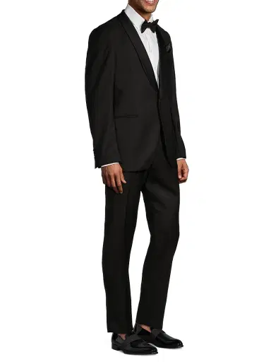 Saks Fifth Avenue Men's COLLECTION Satin Shawl Collar Wool Tuxedo - Black - Size 38 | Thumbnail 4