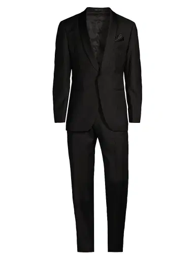 Saks Fifth Avenue Men's COLLECTION Satin Shawl Collar Wool Tuxedo - Black - Size 38 | Thumbnail 1