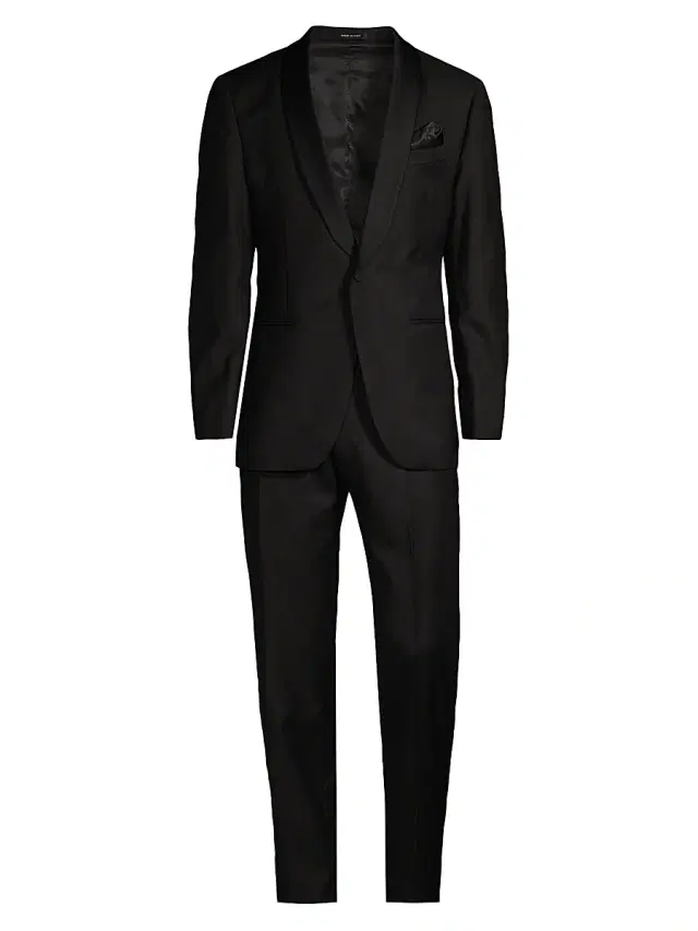 Men's COLLECTION Satin Shawl Collar Wool Tuxedo - Black