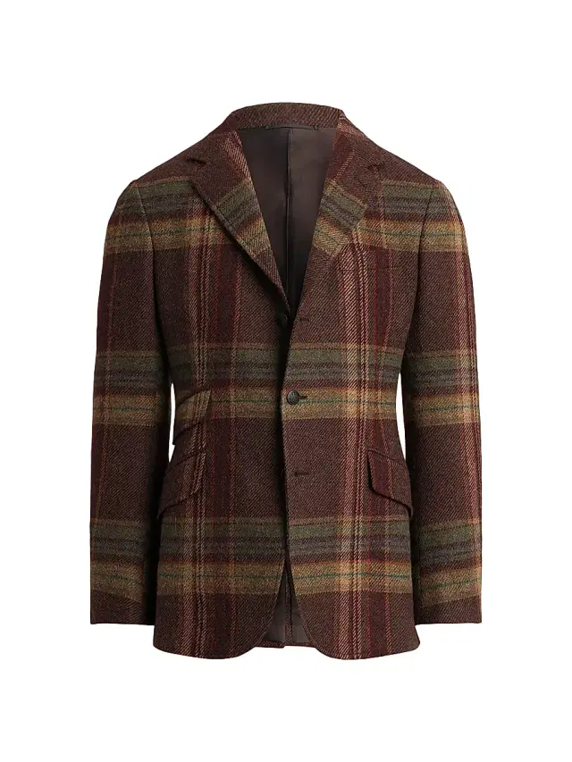 Men's Kent Plaid Wool Single-Breasted Sport Coat - Burgundy Multi