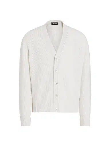 ZEGNA Men's Cashmere and Cotton Cardigan - White | Thumbnail 1 ZEGNA Men's Cashmere and Cotton Cardigan - White | Thumbnail 1