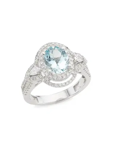 Saks Fifth Avenue Collection Women's 14K White Gold, Aquamarine & 0.2 TCW Diamond Ring - Aqua | Thumbnail 1 Saks Fifth Avenue Collection Women's 14K White Gold, Aquamarine & 0.2 TCW Diamond Ring - Aqua | Thumbnail 1