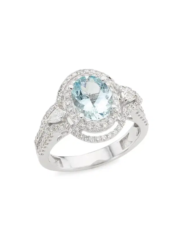Women's 14K White Gold, Aquamarine & 0.2 TCW Diamond Ring - Aqua