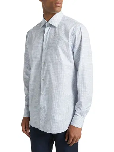 Saks Fifth Avenue Men's COLLECTION Grid Button-Front Shirt - Sea | Thumbnail 4 Saks Fifth Avenue Men's COLLECTION Grid Button-Front Shirt - Sea | Thumbnail 4