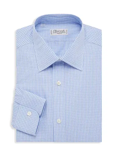 Charvet Men's Glen Check Dress Shirt - Light Blue | Thumbnail 1 Charvet Men's Glen Check Dress Shirt - Light Blue | Thumbnail 1