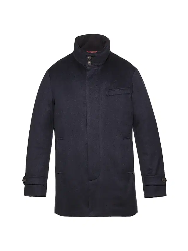 Norwegian Wool Men's Cashmere Down Car Coat - Navy