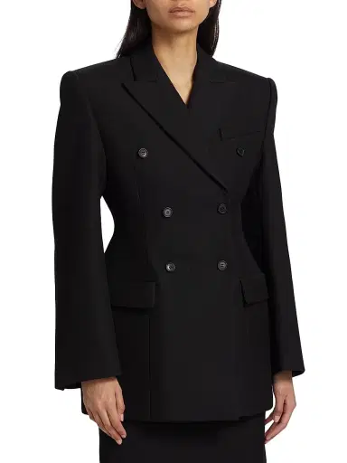 WARDROBE.NYC Women's Double-Breasted Contour Blazer - Black | Thumbnail 3