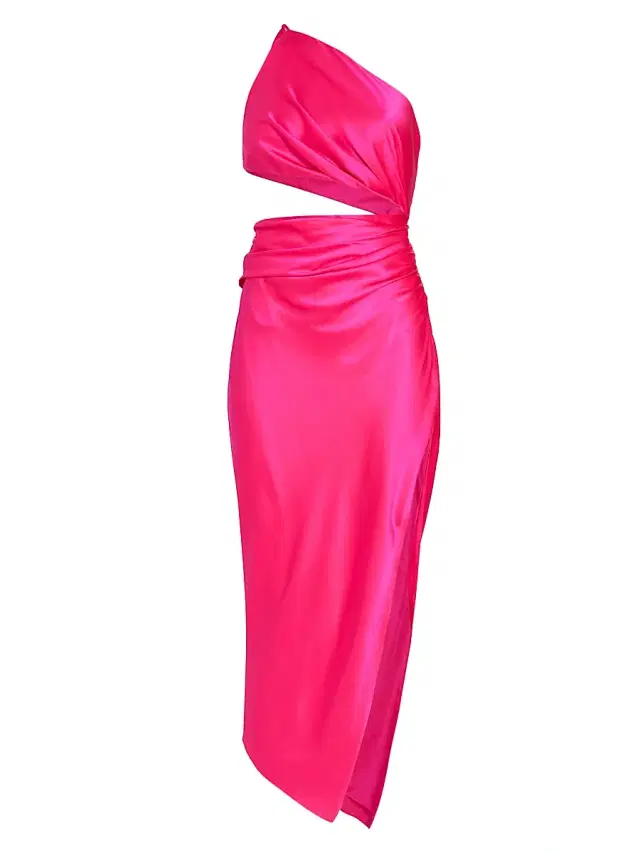 The Sei Women's Silk One-Shoulder Midi-Dress - Hot Pink