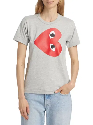 Comme des Garçons PLAY Women's Play Heart Logo T-Shirt - Grey - Size Medium | Thumbnail 2 Comme des Garçons PLAY Women's Play Heart Logo T-Shirt - Grey - Size Medium | Thumbnail 2