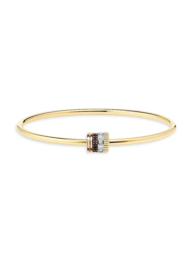 Women's Quatre Classique Tri-Tone 18K Gold, 0.11 TCW Diamond, & PVD Bangle - Yellow Gold Women's Quatre Classique Tri-Tone 18K Gold, 0.11 TCW Diamond, & PVD Bangle - Yellow Gold