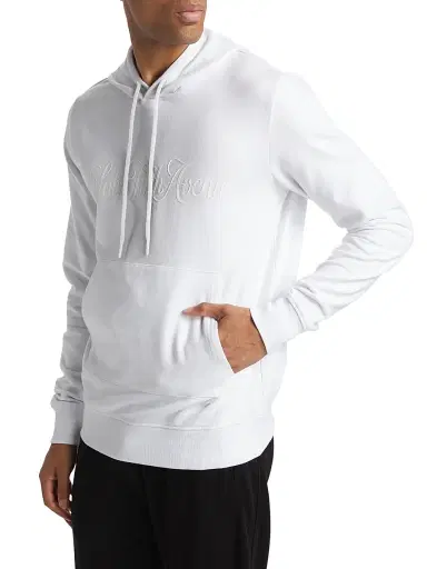 Saks Fifth Avenue Men's COLLECTION Logo Cotton Hoodie - Snow White - Size XXXL | Thumbnail 4