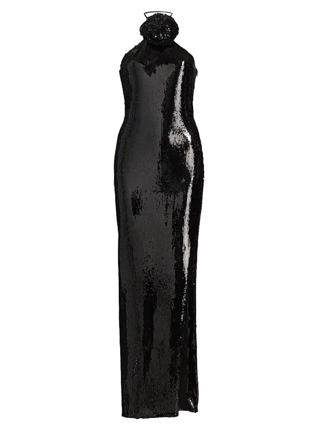 Rodarte Women's Flower Sequined Halter Body-Con Gown - Black