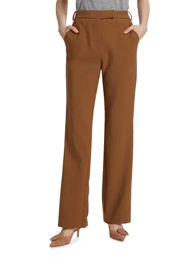 Saks Fifth Avenue Women's Straight-Leg High-Rise Trousers - Mocha | Thumbnail 3 Saks Fifth Avenue Women's Straight-Leg High-Rise Trousers - Mocha | Thumbnail 3