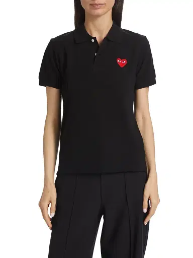 Comme des Garçons PLAY Women's Heart Cotton Polo Shirt - Black - Size Medium | Thumbnail 2