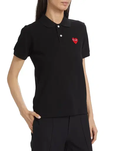 Comme des Garçons PLAY Women's Heart Cotton Polo Shirt - Black - Size Medium | Thumbnail 3