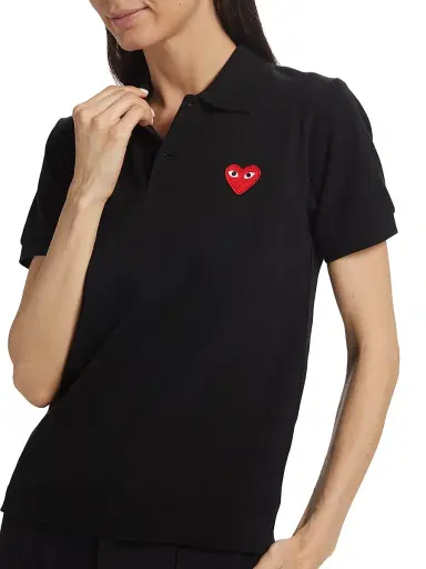 Comme des Garçons PLAY Women's Heart Cotton Polo Shirt - Black - Size Medium | Thumbnail 5