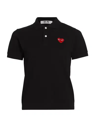 Comme des Garçons PLAY Women's Heart Cotton Polo Shirt - Black - Size Medium | Thumbnail 1