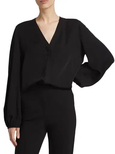 Saks Fifth Avenue Women's Cruise V-Neck Blosue - Black - Size Medium | Thumbnail 3