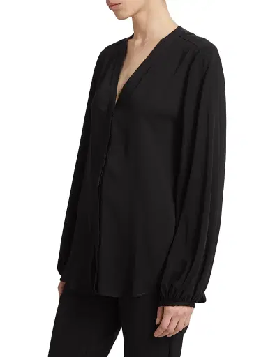 Saks Fifth Avenue Women's Cruise V-Neck Blosue - Black - Size Medium | Thumbnail 4