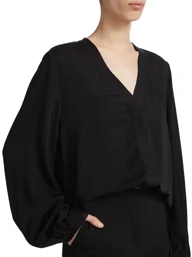 Saks Fifth Avenue Women's Cruise V-Neck Blosue - Black - Size Medium | Thumbnail 6