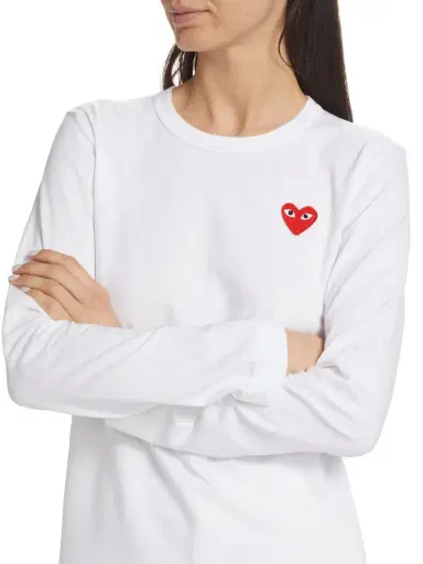 Comme des Garçons PLAY Women's Heart Cotton Logo Long-Sleeve T-Shirt - White | Thumbnail 4