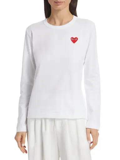 Comme des Garçons PLAY Women's Heart Cotton Logo Long-Sleeve T-Shirt - White | Thumbnail 1