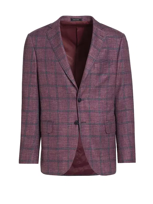 Men's COLLECTION Plaid Wool-Blend Sport Coat - Purple Rose