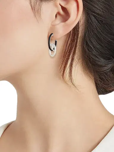 Nikos Koulis Women's Oui A-Round 18K White Gold, 0.69 TCW Diamond & Black Enamel Hoop Earrings - White Gold | Thumbnail 2 Nikos Koulis Women's Oui A-Round 18K White Gold, 0.69 TCW Diamond & Black Enamel Hoop Earrings - White Gold | Thumbnail 2