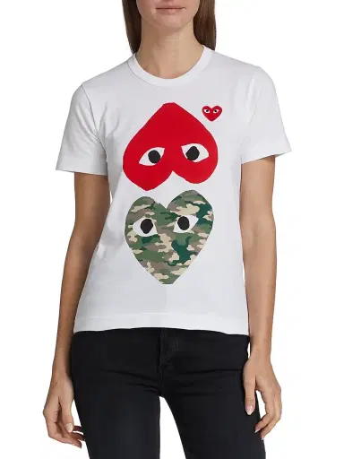 Comme des Garçons PLAY Women's Camouflage-Heart-Print Cotton Jersey T-Shirt - White - Size Small | Thumbnail 2