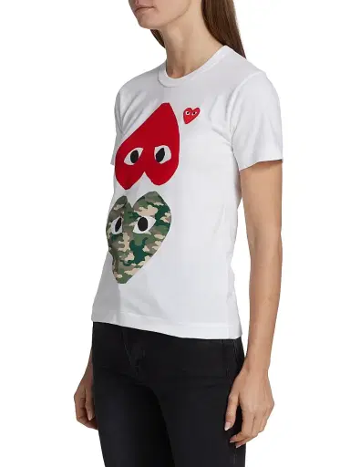 Comme des Garçons PLAY Women's Camouflage-Heart-Print Cotton Jersey T-Shirt - White - Size Small | Thumbnail 3