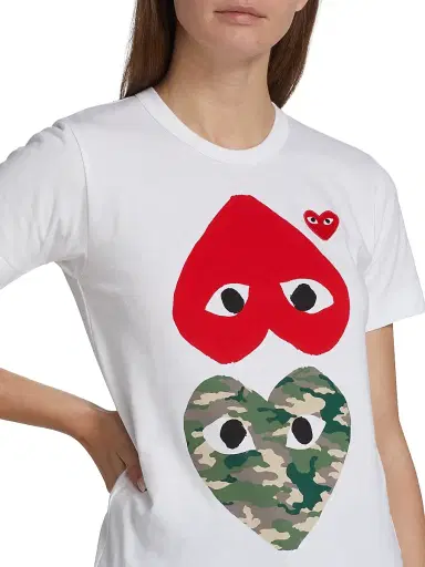 Comme des Garçons PLAY Women's Camouflage-Heart-Print Cotton Jersey T-Shirt - White - Size Small | Thumbnail 5