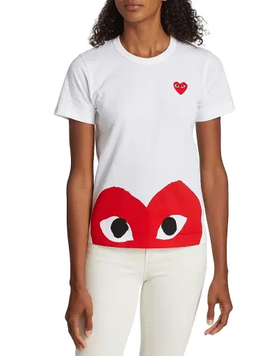 Comme des Garçons PLAY Women's Short-Sleeve Heart-Print T-Shirt - White - Size Medium | Thumbnail 2
