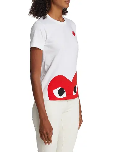 Comme des Garçons PLAY Women's Short-Sleeve Heart-Print T-Shirt - White - Size Medium | Thumbnail 3