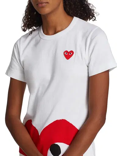 Comme des Garçons PLAY Women's Short-Sleeve Heart-Print T-Shirt - White - Size Medium | Thumbnail 5