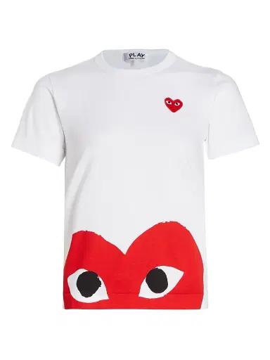 Comme des Garçons PLAY Women's Short-Sleeve Heart-Print T-Shirt - White - Size Medium | Thumbnail 1